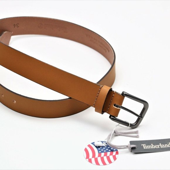 Timberland Size 38 Men's Classic Leather Belt Made in USA Brown New - Picture 7 of 7